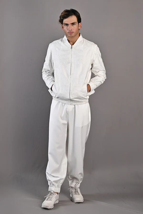 William - Off White Abstract Embroidered Bomber Jacket Set - Image 2