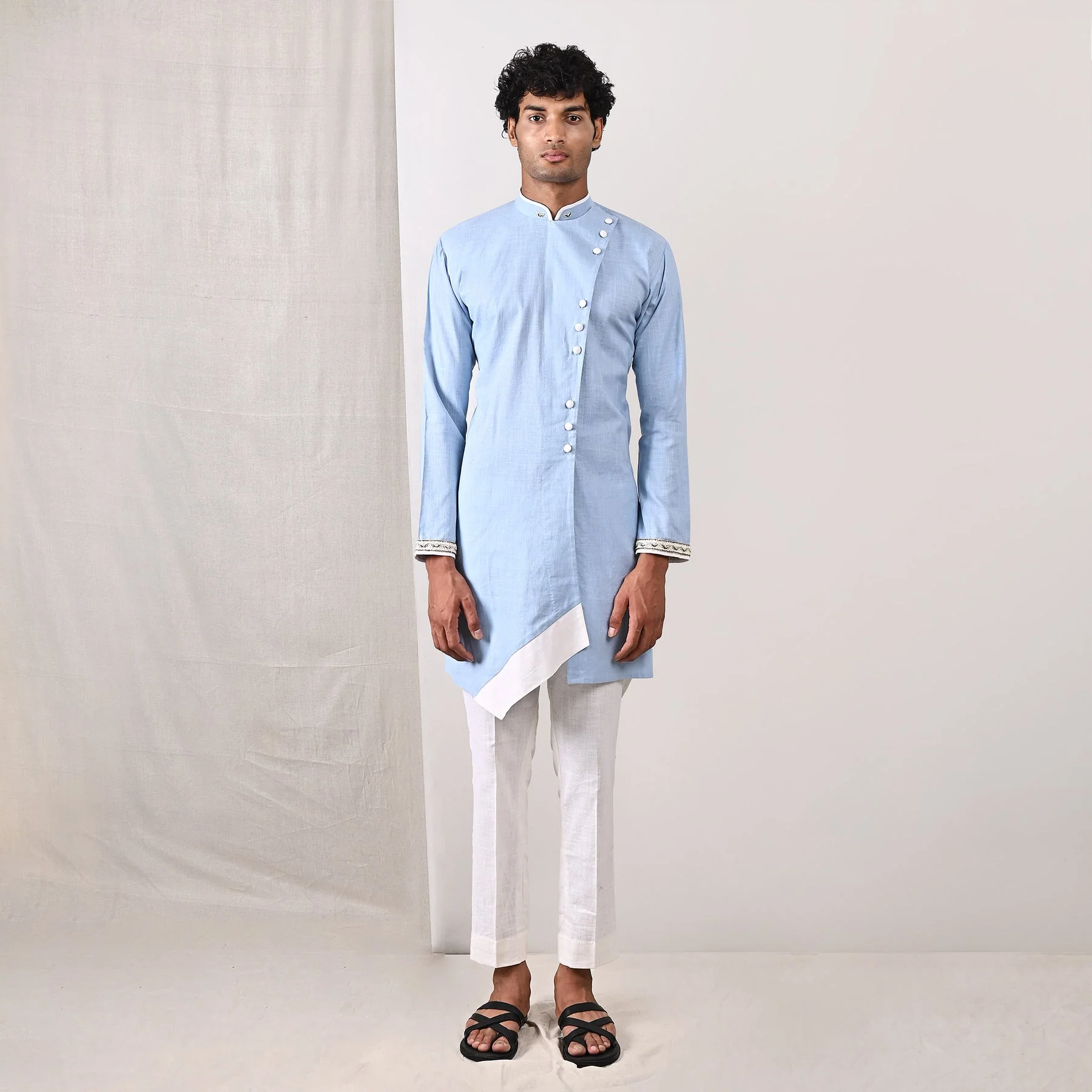 WYATT - SKY BLUE EMBROIDERED ASYMMETRICAL KURTA SET
