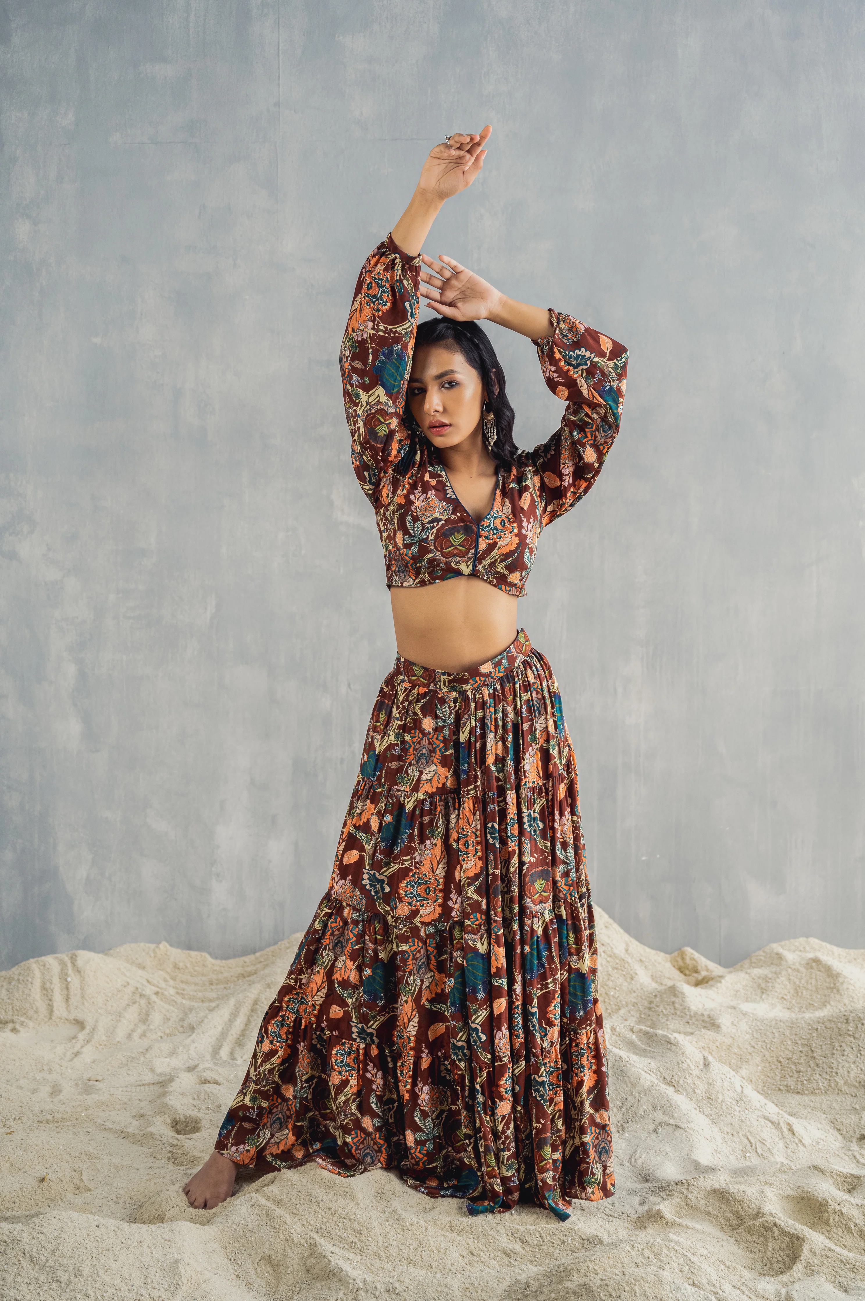 Zahara- Maroon & Multi Printed Co-ord Top with Sharara Set - Image 2