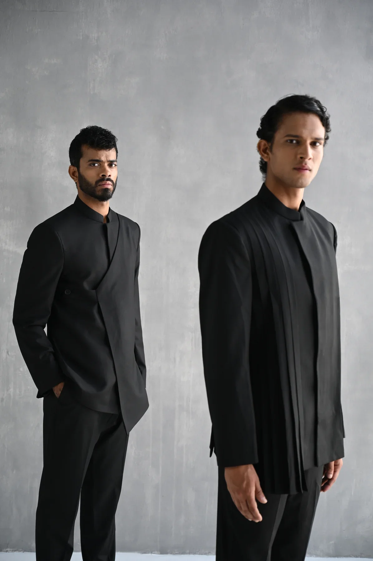 ZAHIR - BLACK PLEATED BANDHGALA SET