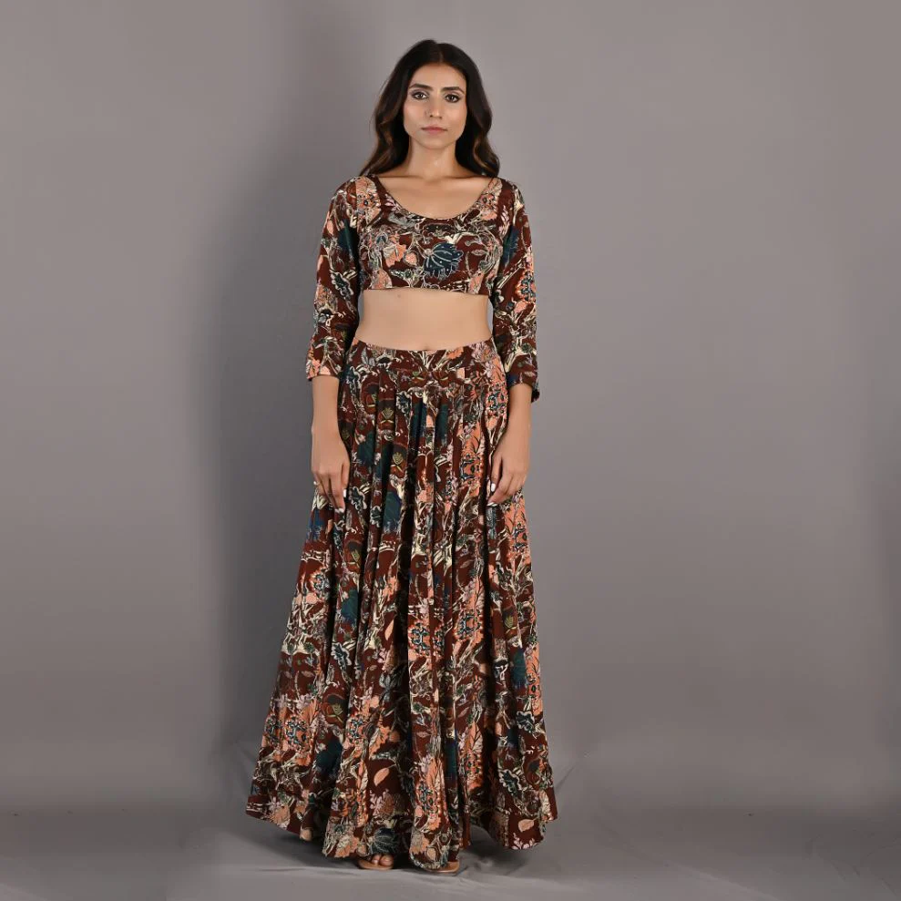 Zaria- Maroon & Multi Printed Lehenga with Embroidered Blouse & Belt Set - Image 6