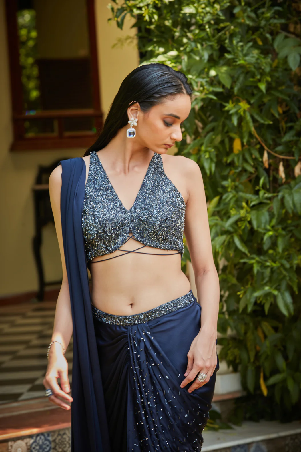 Zendaya Blue Concept Saree - Image 3