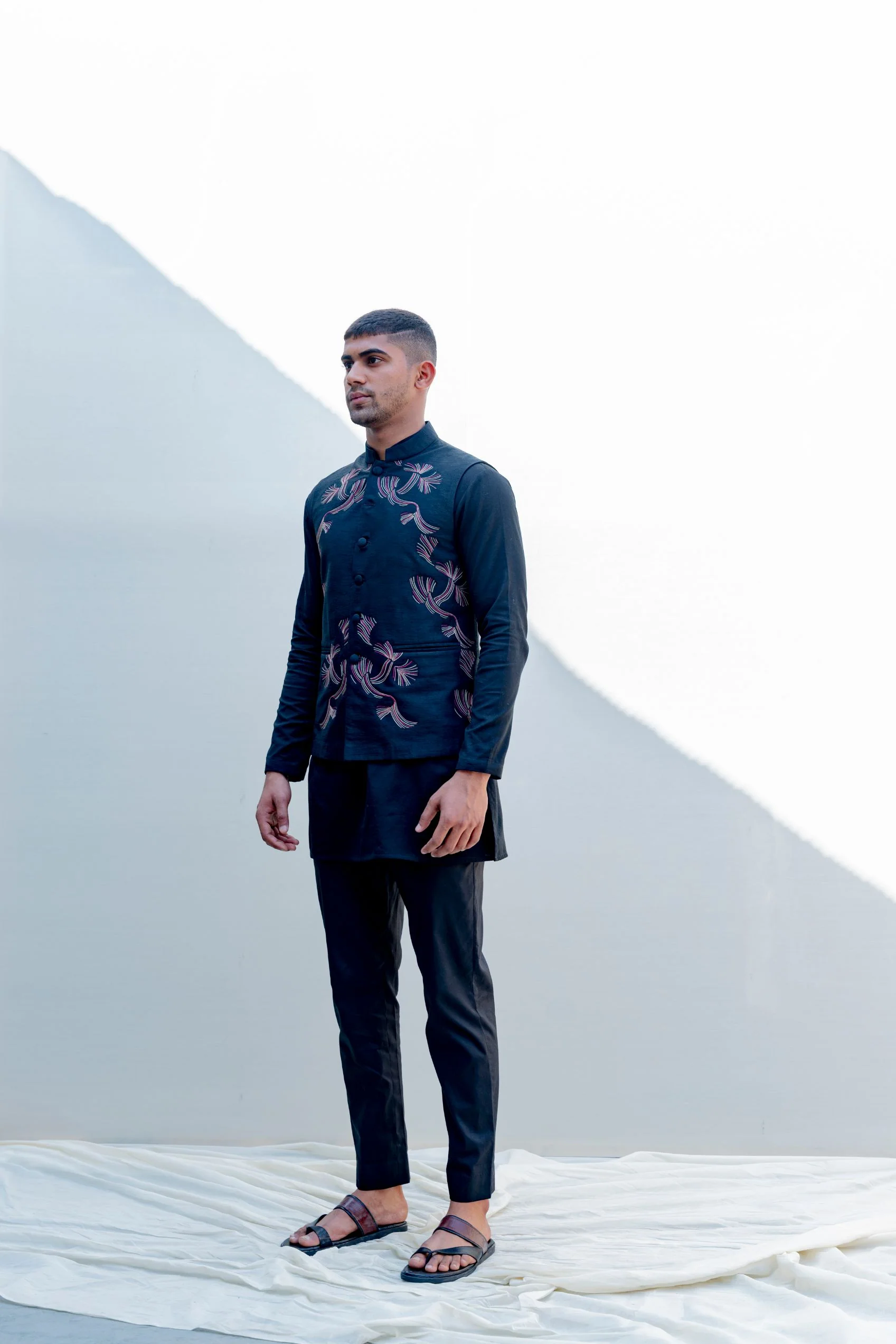 Zingaro - Black Embroidered Nehru Jacket with Kurta Set - Image 3